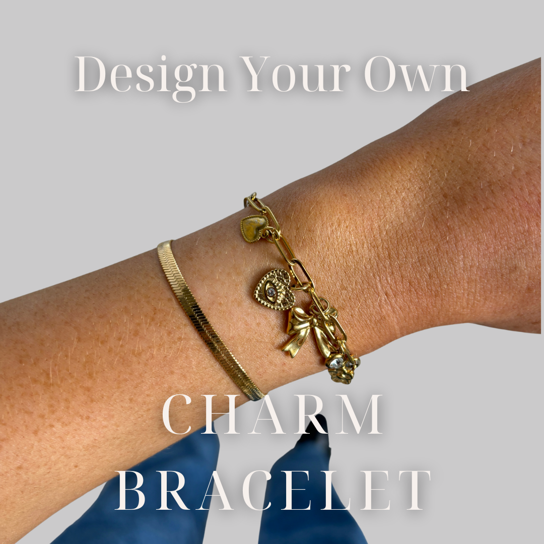 Custom charm bracelet showcasing unique designs with various charms on a wrist.