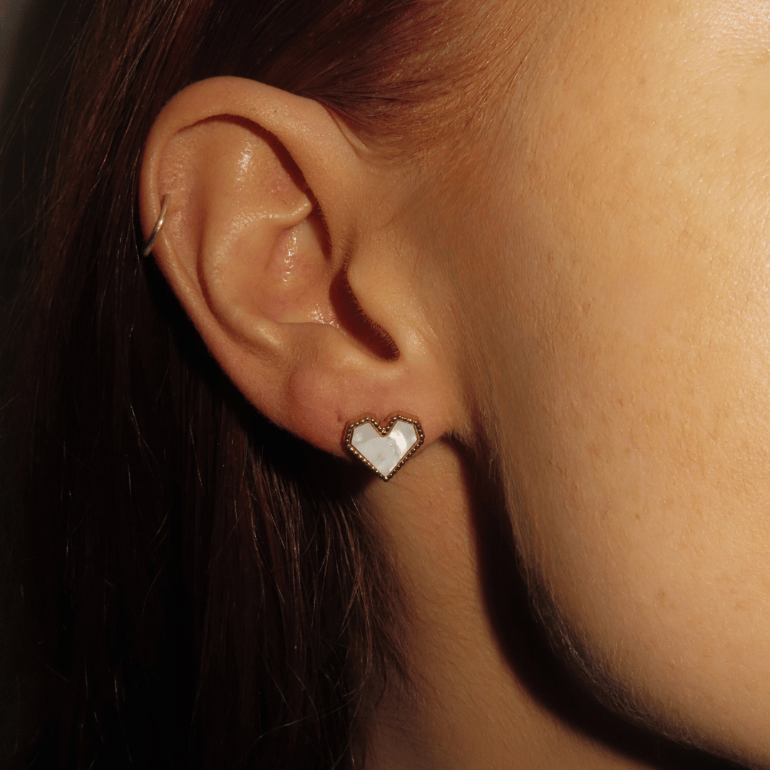 White Heart Stud Earrings | AYRE Jewellery