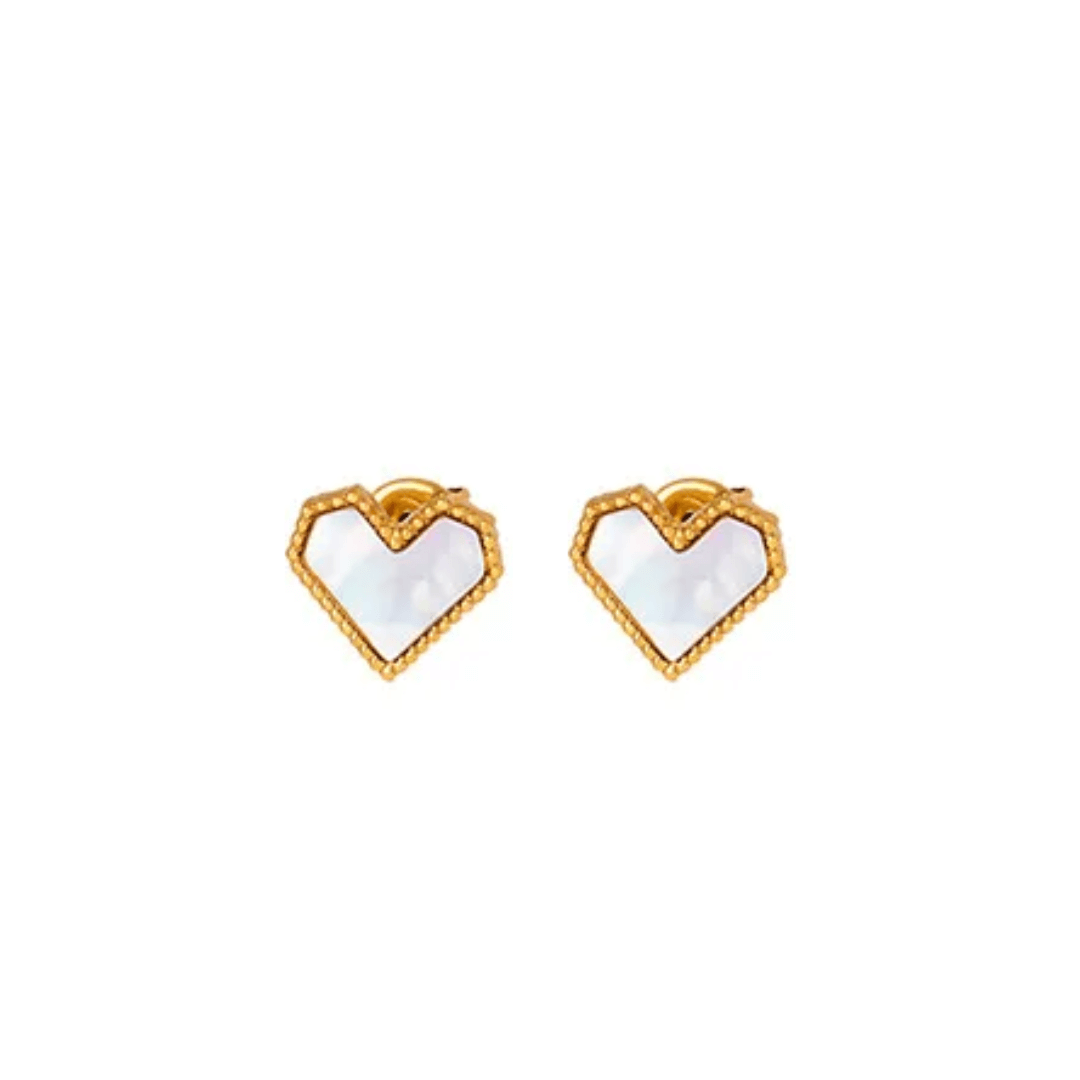 Make a statement with our White Heart Stud Earrings! Lightweight and comfortable, these earrings are perfect for both daily wear and special occasions. Show off your love and confidence with these stunning heart studs. Made from 18K gold plated stainless