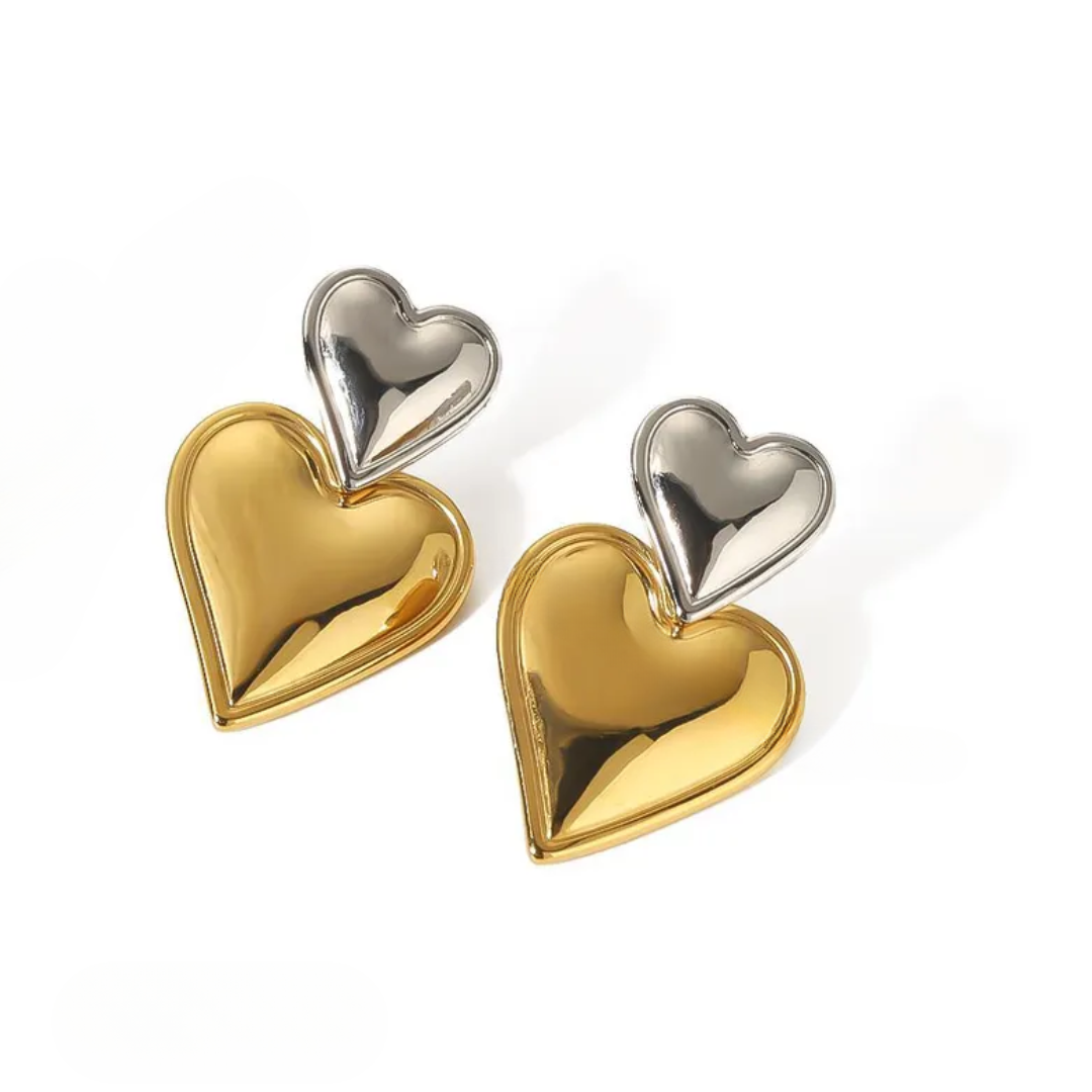 Two Tone Heart Drop Earrings